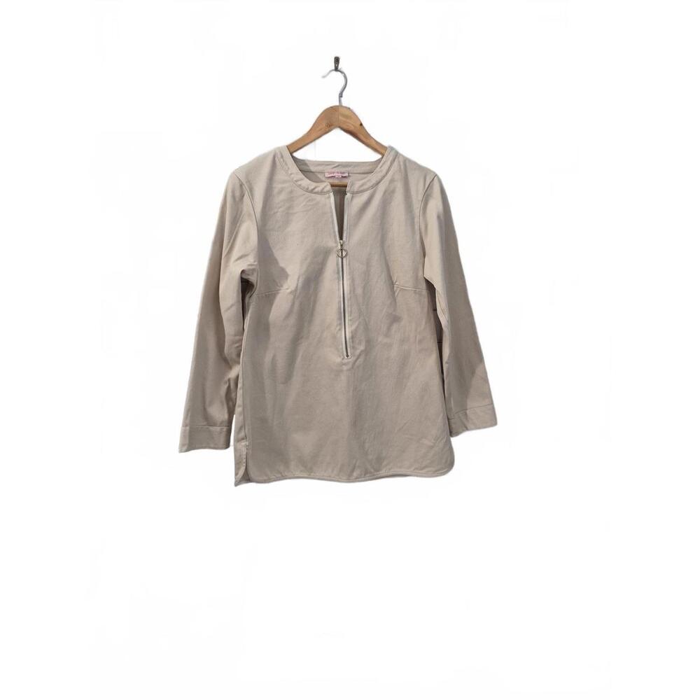 Kayce Hughes Ladies Khaki Tan 3/4 Zip Front Tunic Style Top 3/4